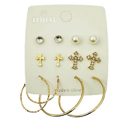 JAE46251 - 6 Pair Cross Earring Set