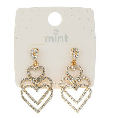 JAE46287 - Rhinestone Triple Heart Earrings