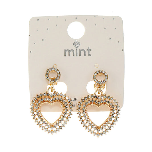 JAE46290C - Clip On Crystal Heart Earrings