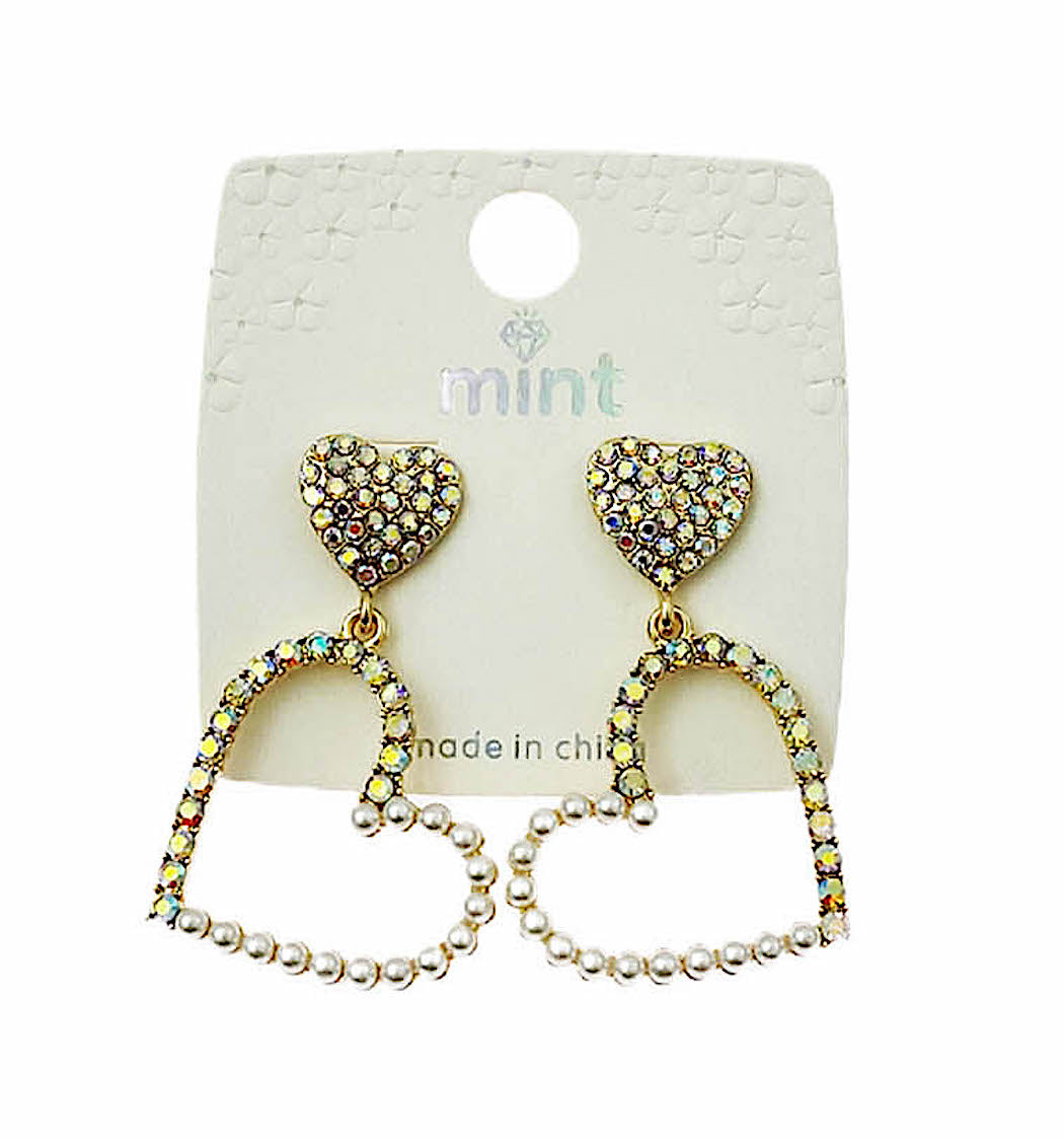 JAE46332 - Rhinestone & Pearl Heart Earring