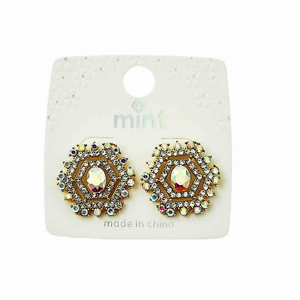 Rhinestone Hexagon Post Earring
