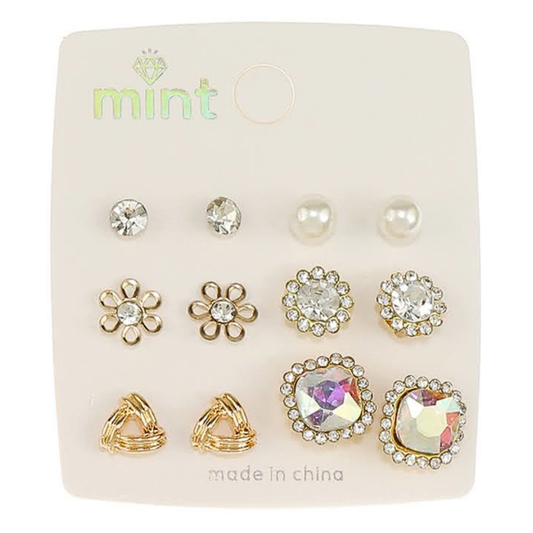 JAE46725 - 6 Pair Crystal Earring Set