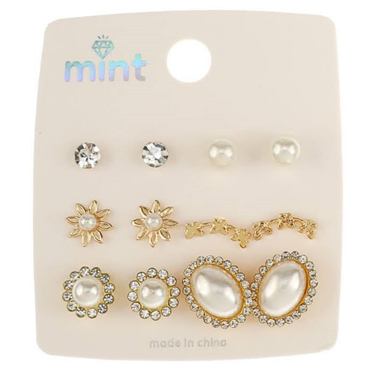JAE46726 - 6 Pair Pearl Earring Set