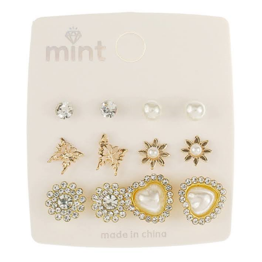 JAE46727 - 6 Pair Pearl Earring Set