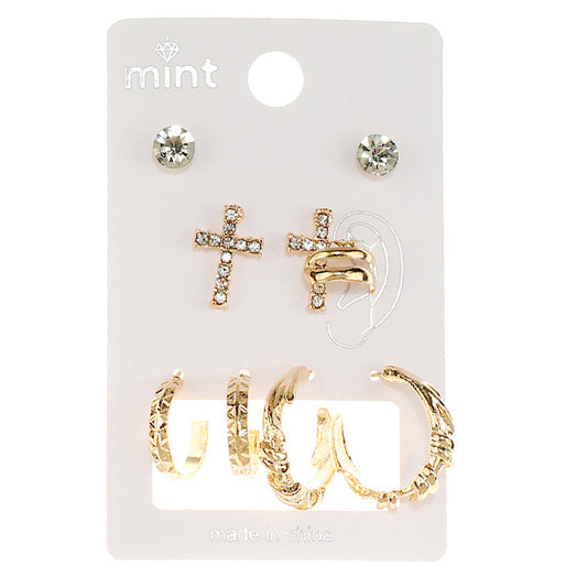 4 Pair Cross Earring & Cuff Set