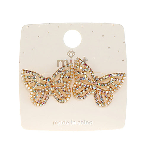 JAE46812 - Rhinestone Butterfly Post Earring