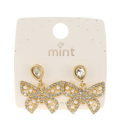 JAE46831 - Rhinestone & Pearl Butterfly Earring