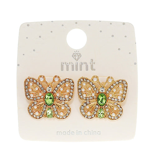 JAE46834 - Rhinestone & Pearl Butterfly Post Earring