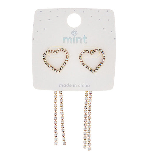 Rhinestone Heart Front Back Earring