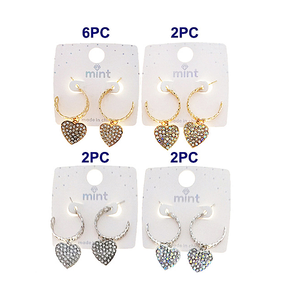 Rhinestone Heart Hoops