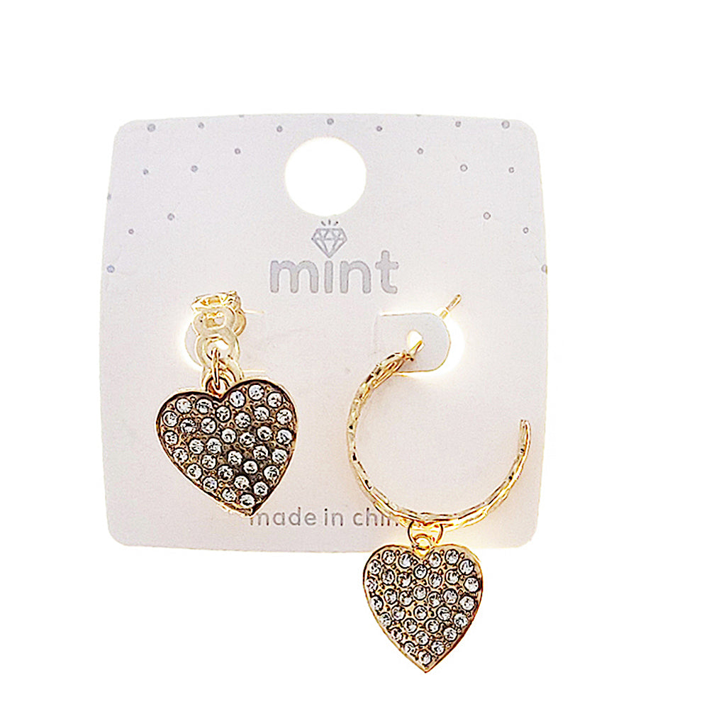 Rhinestone Heart Hoops