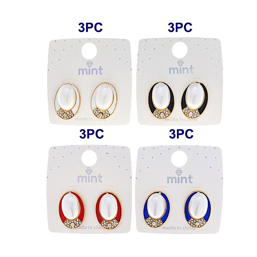 Enamel Oval Pearl Post Earring