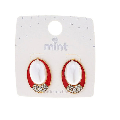 Enamel Oval Pearl Post Earring