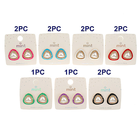 JAE47240 - Enamel Triangle Pearl Post Earring