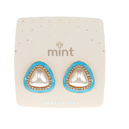 JAE47240 - Enamel Triangle Pearl Post Earring