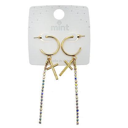 JAE47247 - Rhinestone Cross Hoops