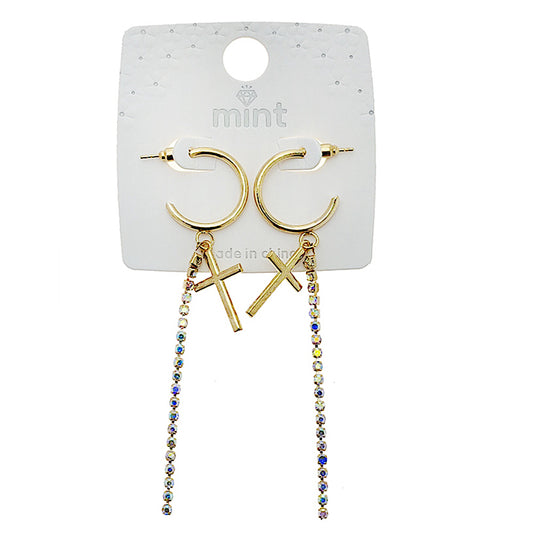 JAE47247 - Rhinestone Cross Hoops