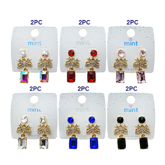 Crystal Rectangle Bow Drop Earring