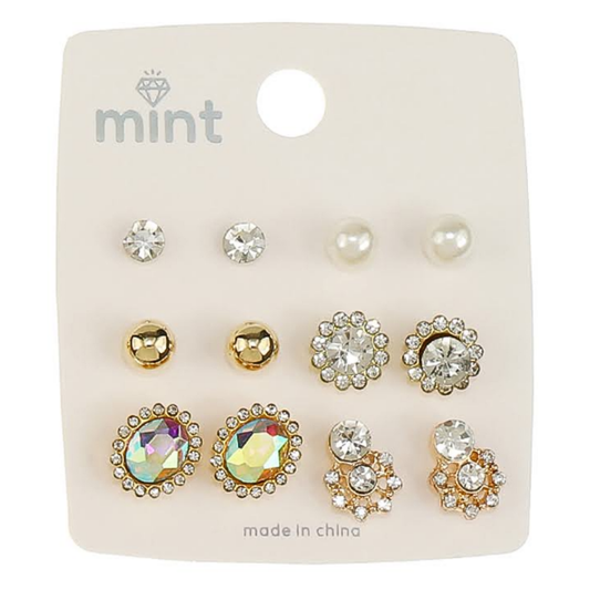 JAE47299 - 6 Pair Crystal Earring Set