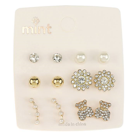 JAE47311 - 6 Pair Teddy Bear Earring Set