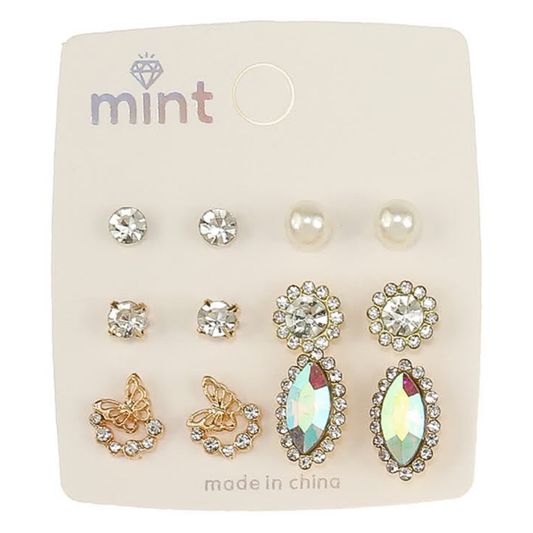 JAE47313 - 6 Pair Crystal Earring Set