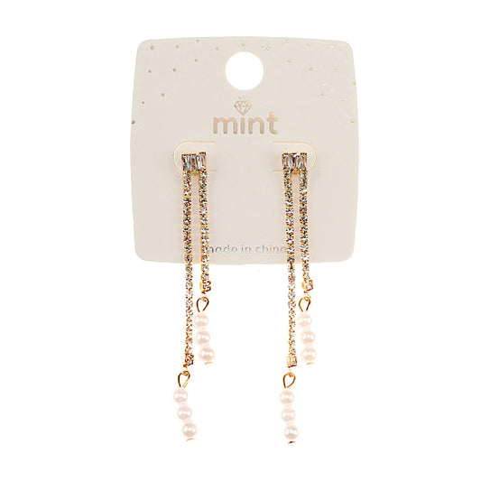 JAE47404 - Pearl Rhinestone Drop Earring