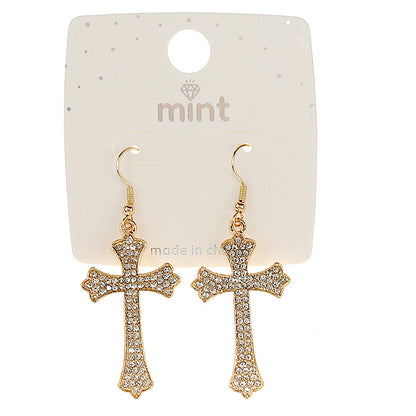 JAE47448 - Pavé Cross Fish Hook Earring