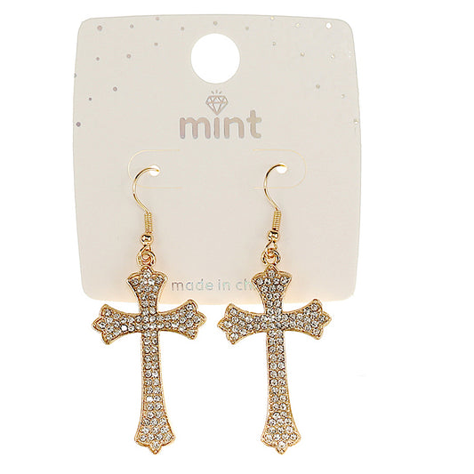 JAE47448 - Pavé Cross Fish Hook Earring