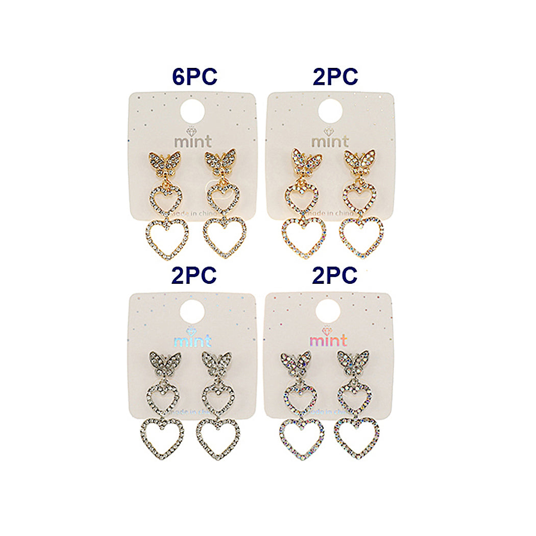 JAE47496 - Rhinestone Butterfly Heart Cascade Earring