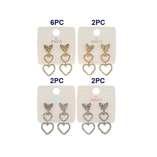 JAE47496 - Rhinestone Butterfly Heart Cascade Earring