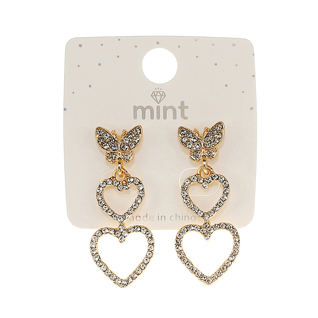 JAE47496 - Rhinestone Butterfly Heart Cascade Earring