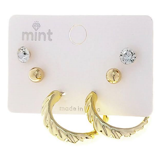 JAE48096 - 3 Pair Hoop Earring Set
