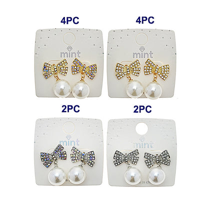 JAE48301 - Pavé Bow Pearl Drop Earrings