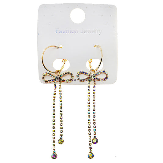 JAE48325 - Rhinestone Bow Hoop Earring