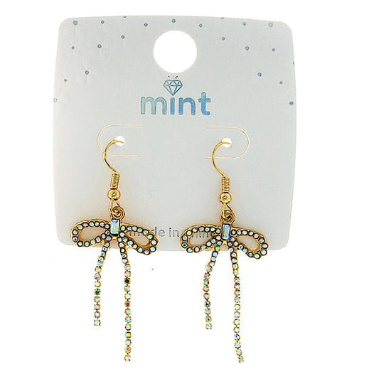 JAE48327 - Rhinestone Bow Fish Hook Earring