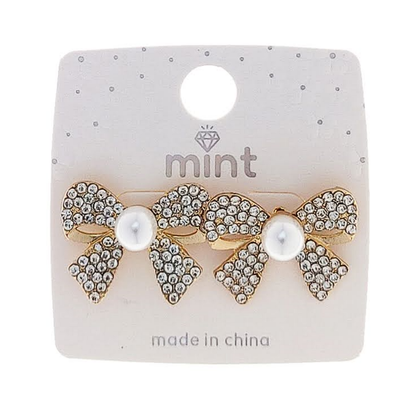 JAE48331 - Rhinestone Bow & Pearl Post Earring