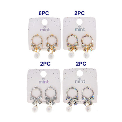 JAE48678 - Pavé Bow Pearl Drop Earrings