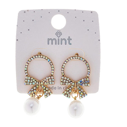 JAE48678 - Pavé Bow Pearl Drop Earrings