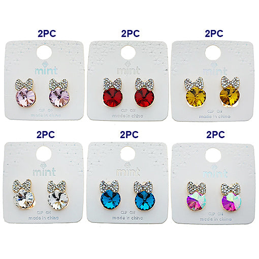 JAE49372C - Clip On Crystal Bow Earring