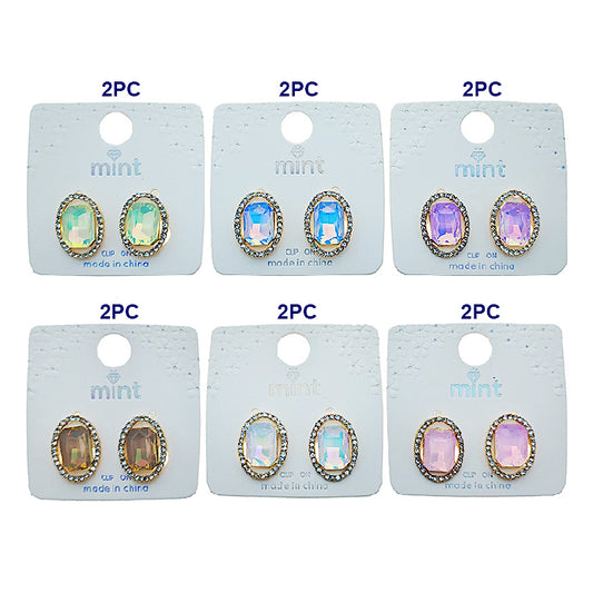 JAE49376C - Clip On Pastel Crystal Earring