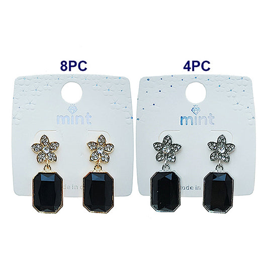 Rhinestone Flower Black Drop Earring