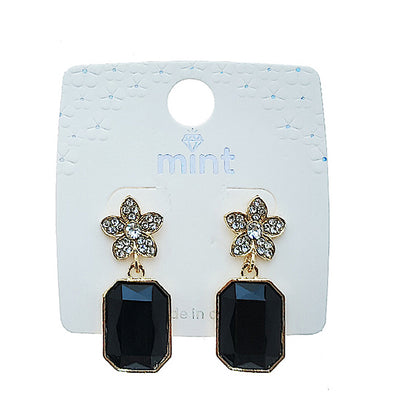 Rhinestone Flower Black Drop Earring