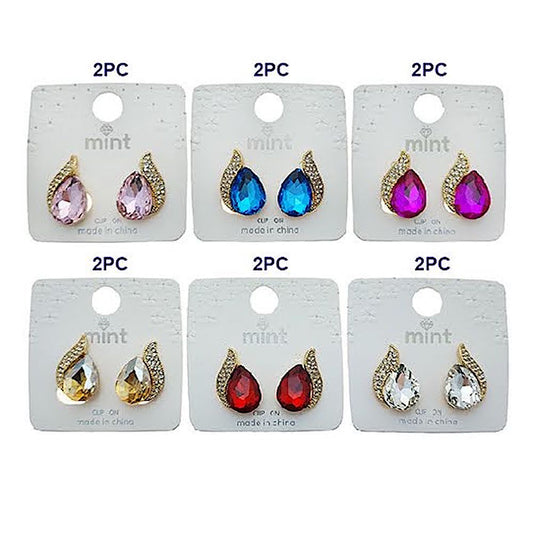 Clip On Crystal Teardrop Earring