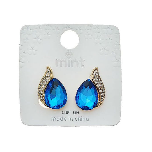 Clip On Crystal Teardrop Earring