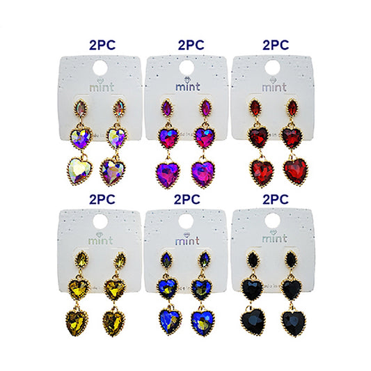Beaded Trim Heart Crystal Drop Earring