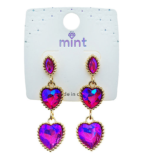 Beaded Trim Heart Crystal Drop Earring