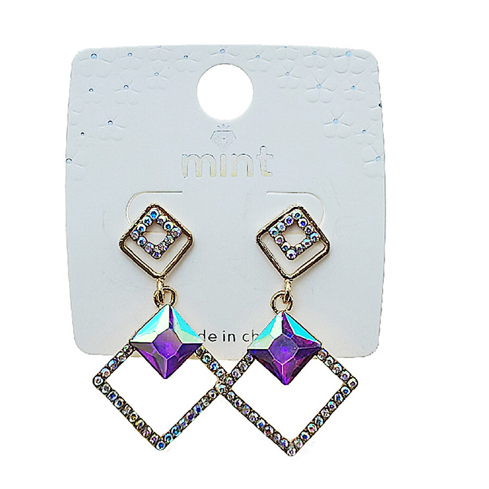 Geometric Crystal Square Earring