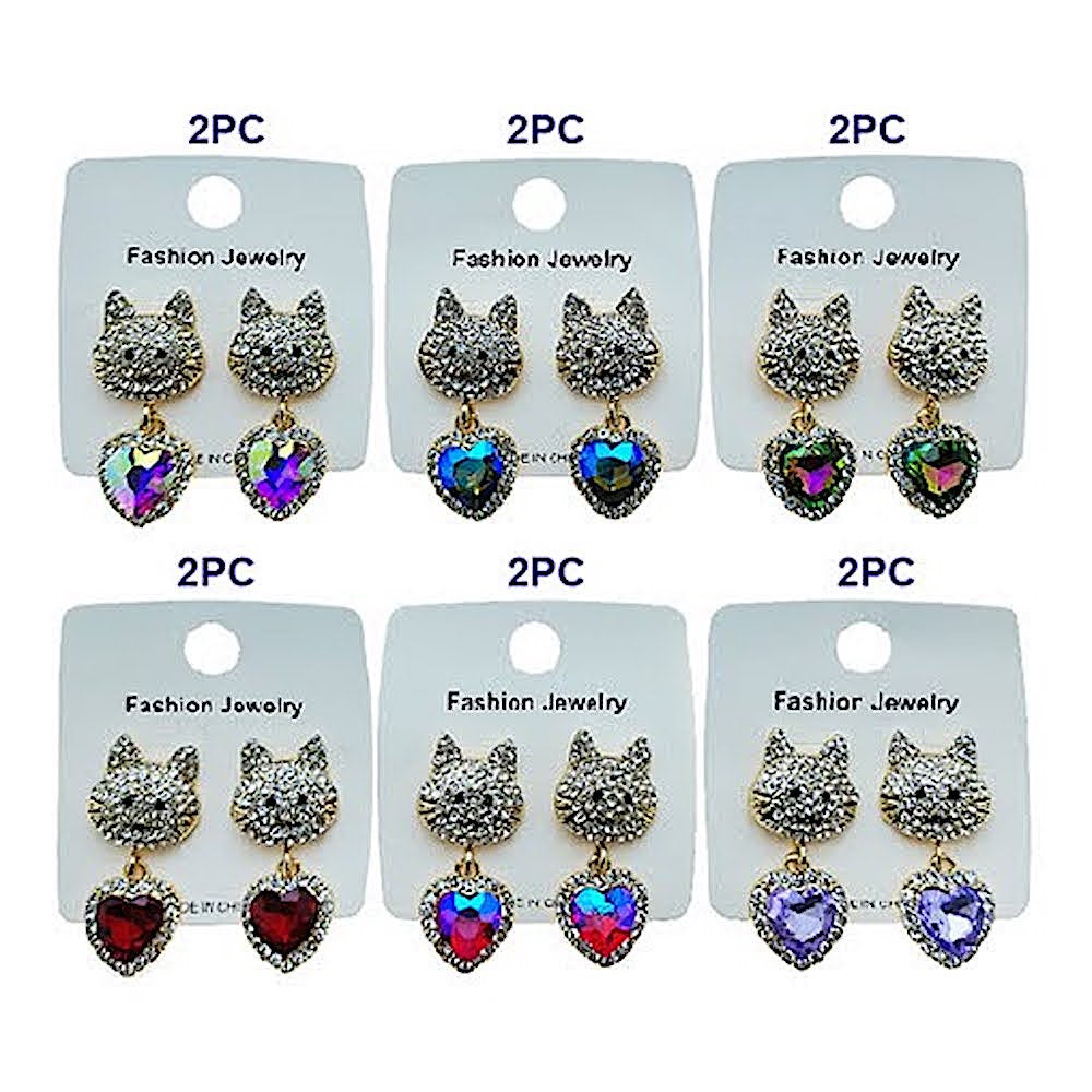 Rhinestone Cat Face Earring