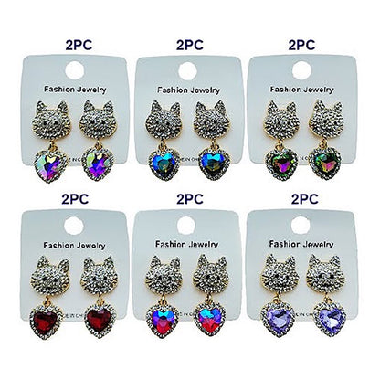 Rhinestone Cat Face Earring