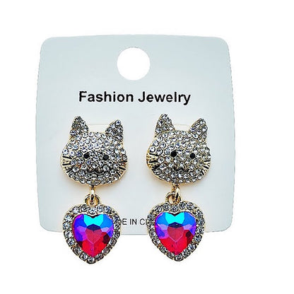 Rhinestone Cat Face Earring